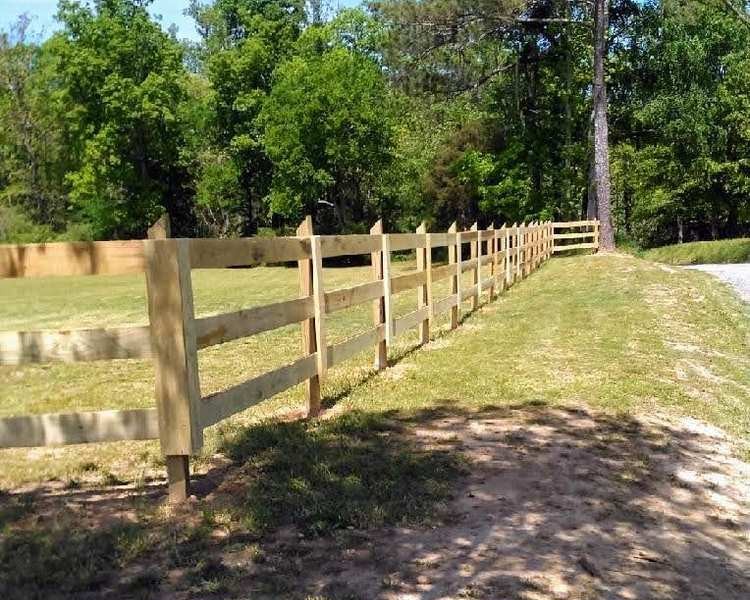 Ranch rail fence at an angle.